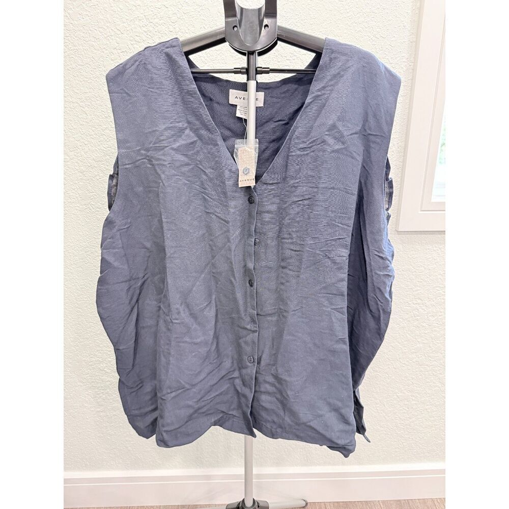 NWT Avenue Linen Rayon Plus Size Button Up Vest Summer Breezy Coastal Size 30/32